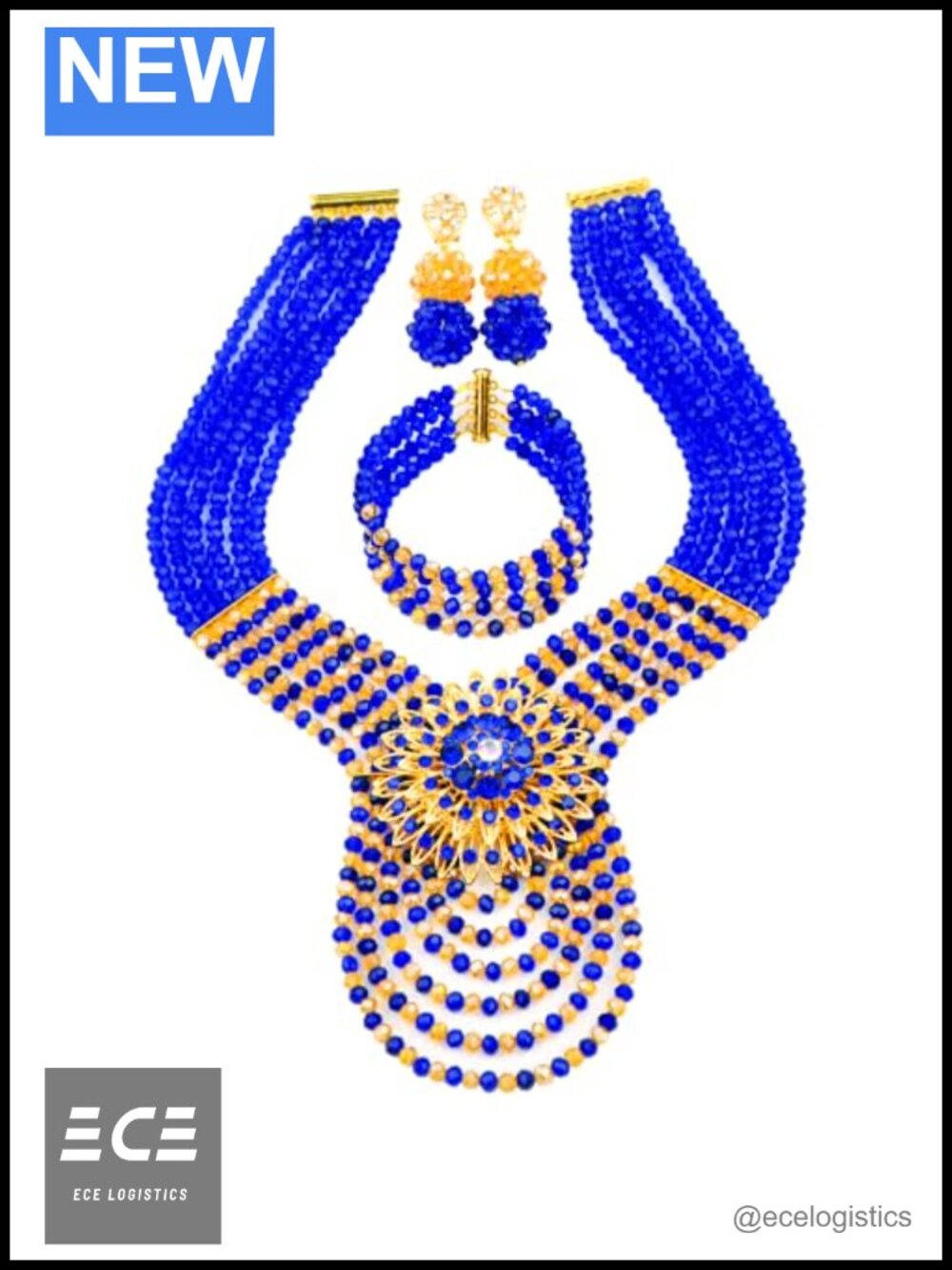 Beaded Crystal Nigerian Bridal Wedding Party Necklace Earrings Bracelet Jewelry